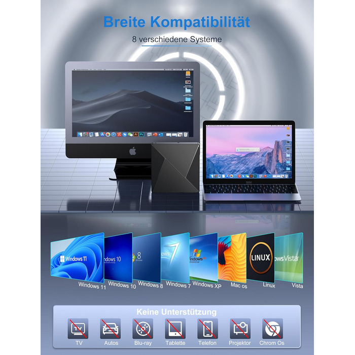 Зовнішній CD/DVD привід USB 3.0 та USB-C, оптичний накопичувач CD/DVD +/-RW ROM для ноутбука, ПК, MacBook, iMac (Windows, MacOS, Linux)