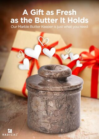 Butterhalter handcrafted marble butter crock for the kitchen - as a utensil holder and for cold cheese, Grey Oceanic