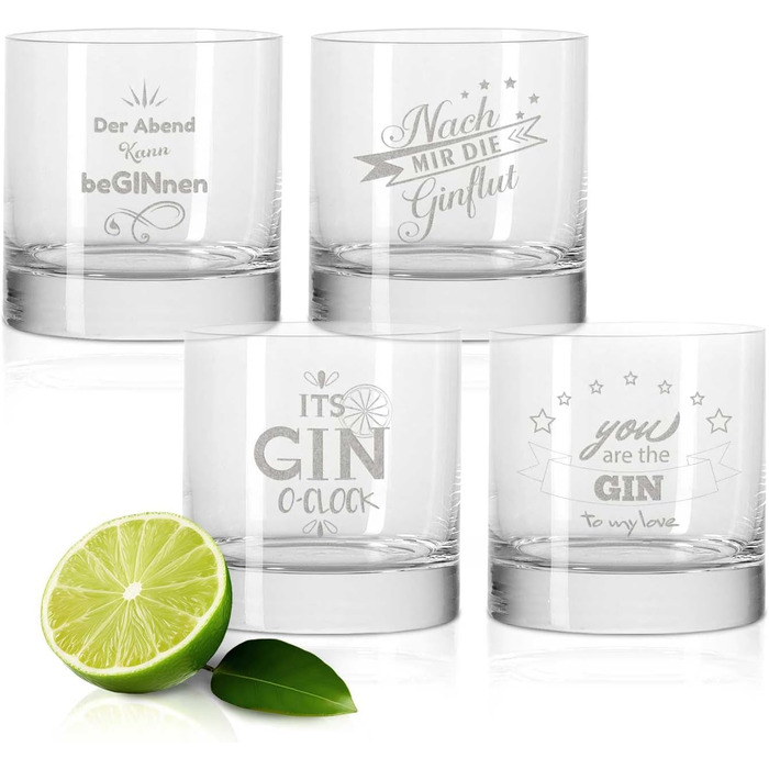 Set of 4 ENGRAVED GIN Glasses - After me, the gin flood & The evening can beGIN - Funny birthday gift - Party set - GIN sayings - GIN lovers - Gift for partner & friend