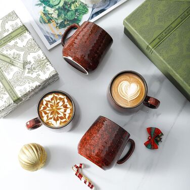 Набір чашок для кави Hasense, темно-сірий, 4 шт, 340 мл, з великою ручкою, для кави, чаю, молока та гарячого шоколаду, легко миються, підходять для миття в посудомийній машині та мікрохвильовій печі