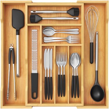 Органайзер для столових приборів Lifewit в шухляду, бамбуковий, 47 см (29-50 см)