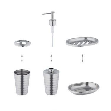Relaxdays 4-Piece Bathroom Set, Polished Stainless Steel