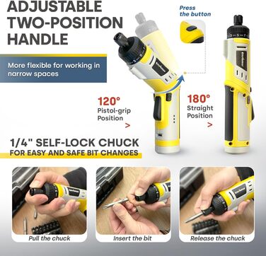 Mini акумуляторний шуруповерт Enventor 6 Nm, 4V, 2000 mAh, LED, USB, 25-ти шт. біт, з LED-підсвічуванням, 3 режими крутного моменту, з біт-подовжувачем, гнучкий вал (модель 95202)