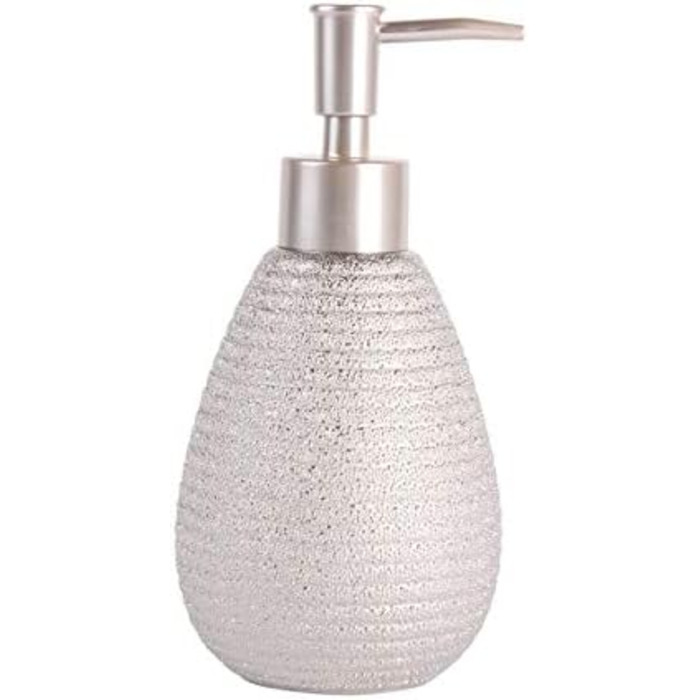 Набір для ванної кімнати MSV Oman, 4 шт. з кераміки: мильниця, тримач для зубних щіток, дозатор для мила та щітка для унітазу, сріблястий