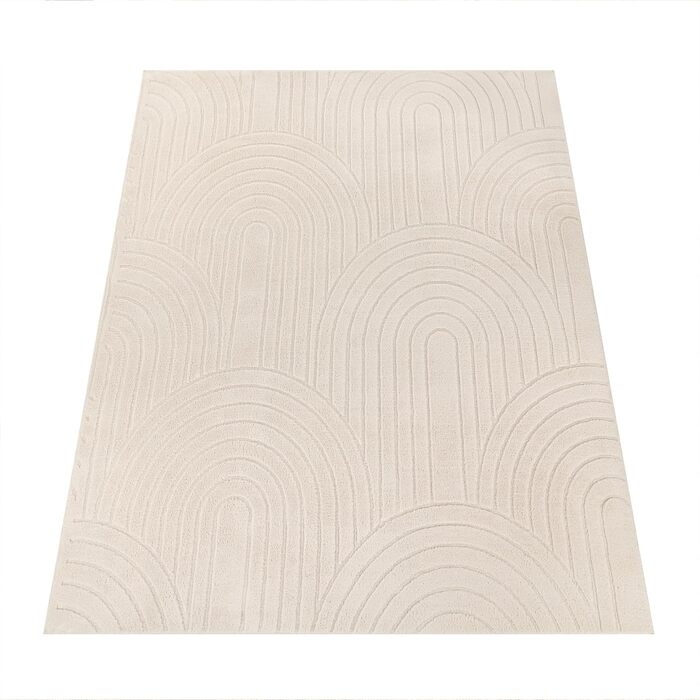 Paco Home Rug Living Room Bedroom High Pile Soft Plain Scandinavian Boho Design 3D Rainbow Effect Washable Cream, Size: 80x150 cm