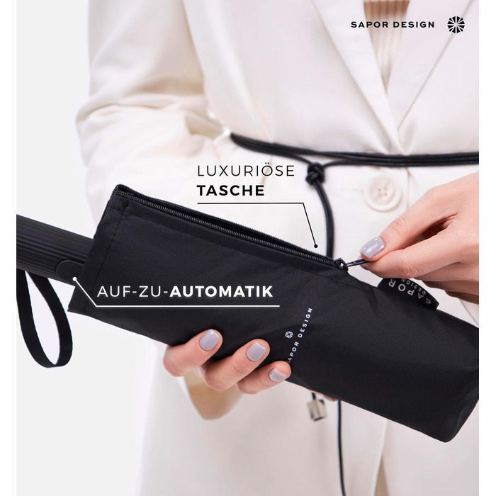 Sapor Design Premium Umbrella with Lotus Effect | Stormproof, windproof, open/close automatic | Elegant & stylish umbrella | Stylish compact umbrella (Umbrella) | ICONIC Black - Iconic