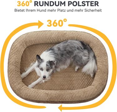 Ортопедичне ліжко для собак середніх порід Pawk, з чотиристороннім валиком для шиї, з memory foam, водонепроникне, антиковзаюче, знімне та пральне (122 x 89 x 19 см)