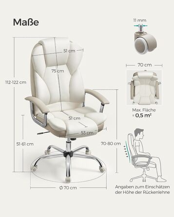 Крісло офісне SONGMICS Chef, обертове, для комп'ютера, регулювання висоти сидіння, чорне (кремово-біло-камелеонове)