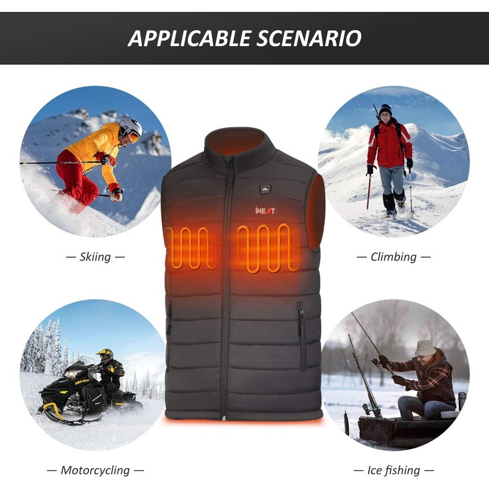 Електрична гріюча жилетка для чоловіків та жінок з USB зарядкою, регулюванням температури та акумулятором 14400mAh. Ідеально для активного відпочинку, полювання, мотоциклів та кемпінгу. Чорний колір.
