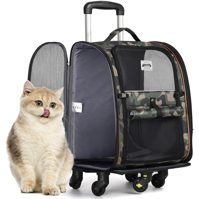 Рюкзак-переноска для котів та собак з візком 2-в-1, розширюваний, до 8 кг, камуфляж L