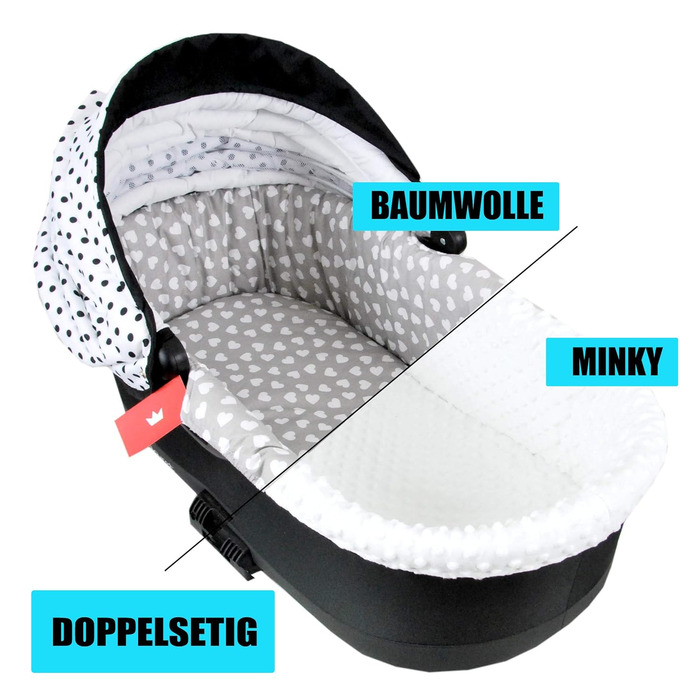 BABYLUX бортик для дитячого візка та люльки + матрац, 2-елементний комплект, двосторонній, білий з серцями