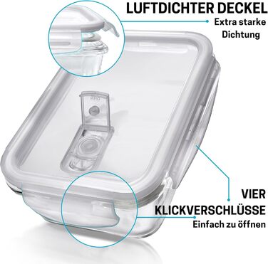 Контейнери для їжі Igluu Glas - 5 шт + 1 кришка, 840 мл, скло Borosilicate, мікрохвильова, духовка, морозилка, посудомийка, герметичні, прямокутні