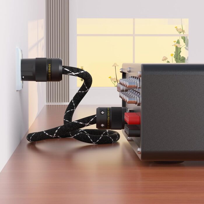 Hi-End мережевий кабель Monosaudio P078 (2м), мідний OFC, 2-полюсний HiFi кабель живлення EU Schuko — IEC C15 для підсилювача, сабвуфера та декодера