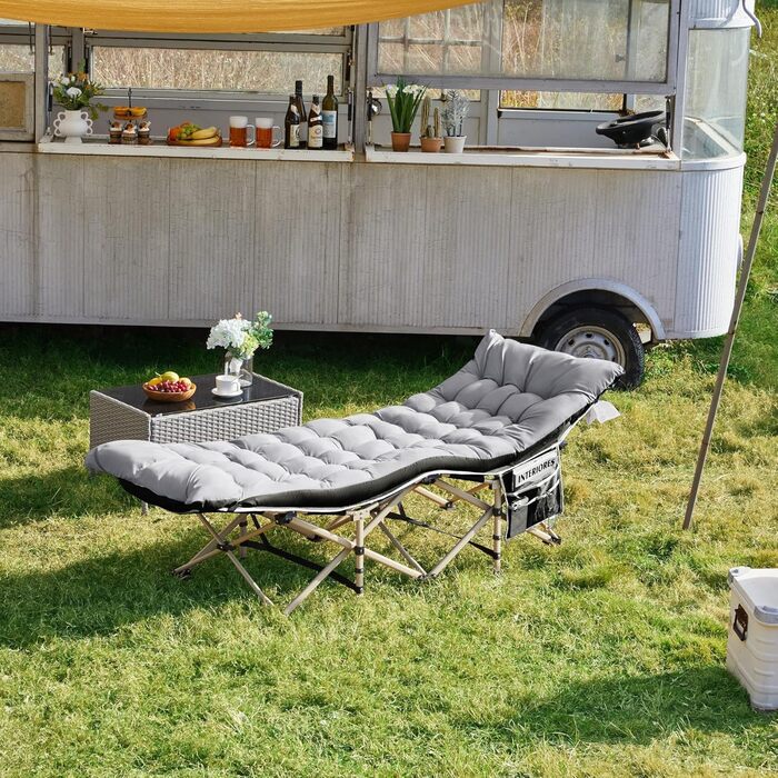 Ліжко складане Yaheetech з матрацом для кемпінгу, сіре (191x67 см, до 150 кг) + Чохол та кишені