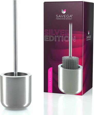 Набір для туалету SAVEGA: щітка для унітазу з нержавіючої сталі та силікону з підставкою, антибактеріальна головка, WC-газетниця, сріблястий колір