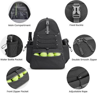 G4Free Tennis Backpack - Large Pickleball Bag for Men & Women - Holds 4 Rackets with Shoe Compartment - Black