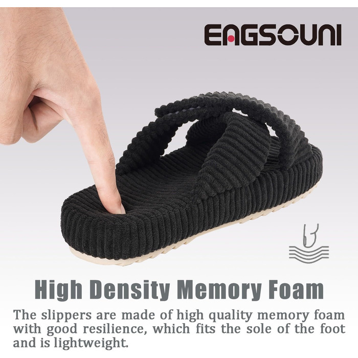 Зручні домашні тапочки з меморі-піною для жінок. Чорні, з перехресними ремінцями, антиковзаючі, розмір 37/38 EU