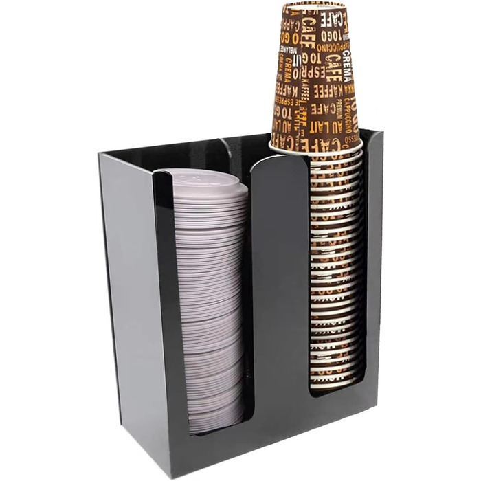 Together-Life Paper Cup Organizer Dispenser, Disposable Cup Lid Holder, Display Storage, Coffee, Milk, Tea Shop, Restaurant Supplies, Halloween Party Accessories (2 Compartments, black)