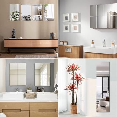 4 самоклейні дзеркала, 20 x 30 см, акрилові дзеркала для стін, школи, дому, вітальні, ванної, спальні