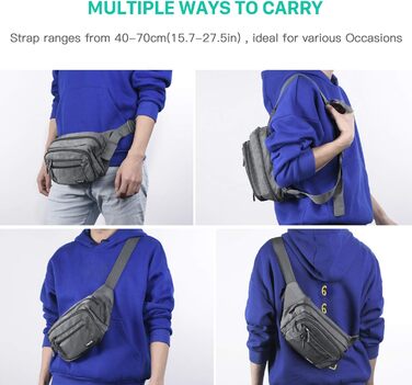 Поясна сумка FREETOO для чоловіків та жінок з 6 кишенями на блискавці – водонепроникна, для прогулянок з собаками, бігу, походів, подорожей та відпочинку (Сірий)