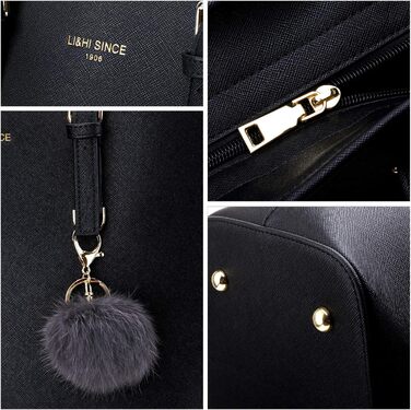 Стильна жіноча сумка-шопер LI&HI для навчання та міста, чорна з помпоном 34x29x15.5 см