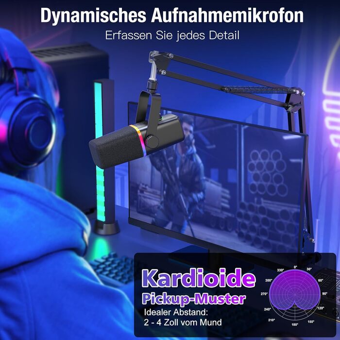 Мікрофон ZealSound XLR/USB для подкастів з RGB підсвічуванням та регулятором гучності | Для студії, стрімінгу, YouTube, геймінгу | Сумісний з PC, Mac, PS4-5, мікшером KD8S