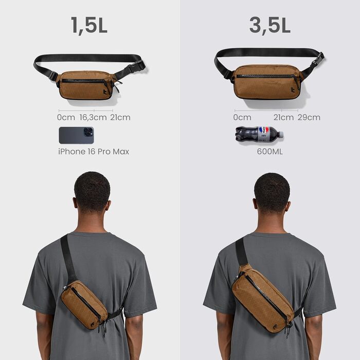 tomtoc Anti-Diebstahl Sling Bag 3,5L: Сумка на плече, Crossbody для чоловіків та жінок з RFID-захистом | для Switch, iPad mini | Водовідштовхувальна, EDC, Подорожі, щоденне використання | X-pac, Колір: Коричневий