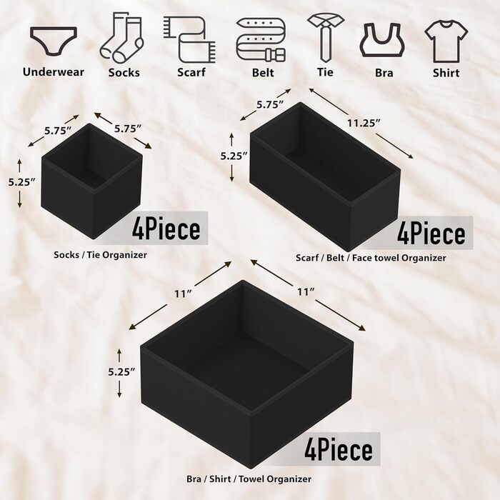 Simple Houseware Foldable Drawer Organizer for Clothes/Underwear/Panty/Jumpsuit, 12-Piece Set, Black