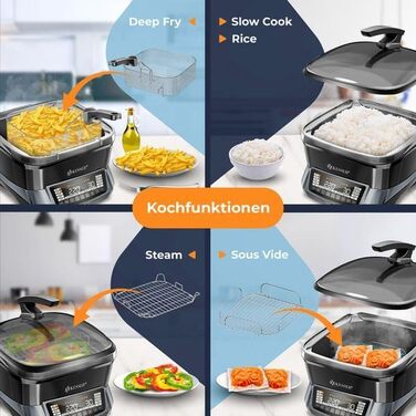 Мультиварка KESSER® 8л з фритюрницею та 16 програм - гриль, випічка, тушкування, приготування на пару, підтримка тепла, швидка обробка, рисоварка, йогуртниця (антрацит)