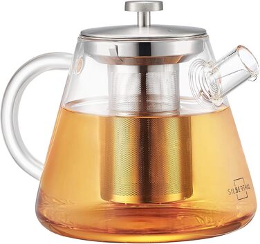 Teapot Glass 1.5 Liter - with infuser insert & lid - Infuser for hot drinks & Cold Brew Tea - Ideal for Stovetop