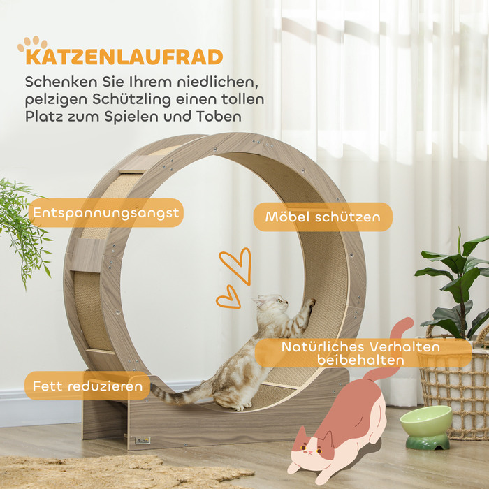 PawHut Колесо для котів PawHut, бігове колесо для котів 91 см з гальмом, когтеточкою, колесо для котів для здорових рухів, розслаблення, горіх | Aosom