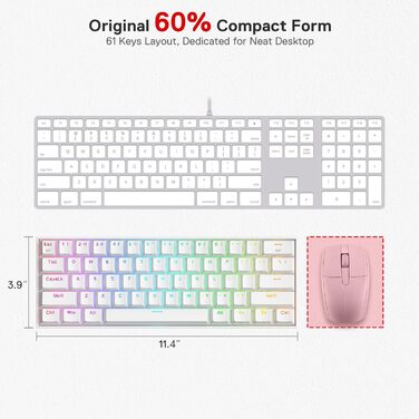 Redragon K530 Pro Draconic - Механічна ігрова клавіатура 60% з RGB підсвічуванням та Tactile brown перемикачами (61 клавіша, Hot-Swap, Bluetooth/USB, Windows/Mac/Android)