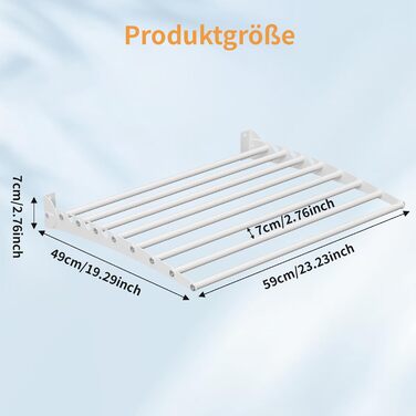 Настінна сушилка для білизни Innotic, розкладний вологостійкий сушильник для одягу з 8 стійок, великий, економний, для вулиці, ванної, балкону, білизни (білий, 60 см)