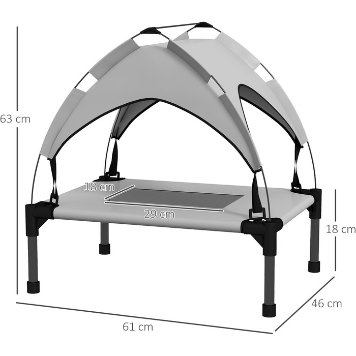 Лежанка для собак PawHut з балдахіном, сірого кольору, 61 x 46 x 63 см. Підходить для міні та маленьких собак. Атмосферостійка, з дихаючим матеріалом.