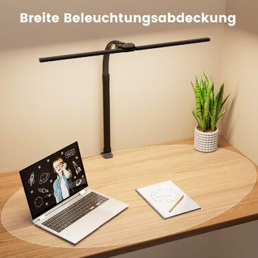 APMIEK LED лампа для столу з LED, 24W, 76 см, кріплення, для home office, 3200K-6500K, регульована, для офісу, захист очей, для робочого місця, монітора, ПК (чорна)