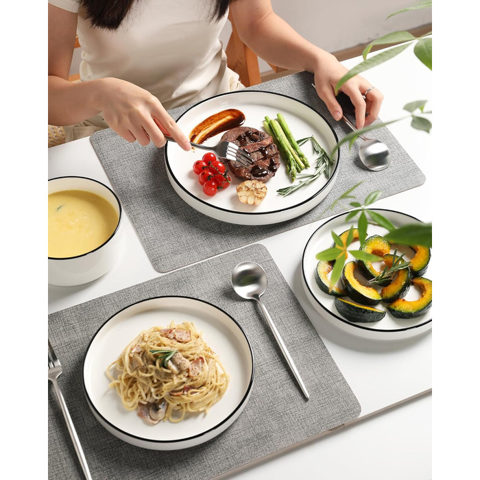 Набір посуду Sweejar Home з кераміки на 4 особи (12 предметів): тарілки та миски з порцеляни, богемський стиль, набір для обіду, безпечний у мийці та мікрохвильовці