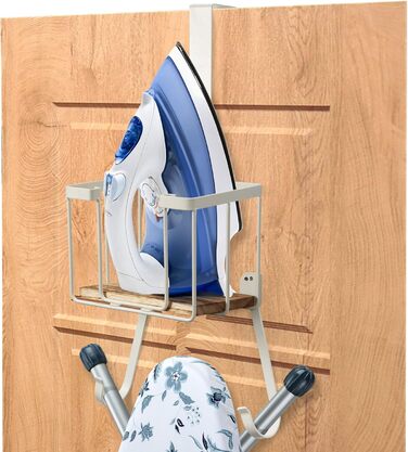 Настінна підставка для прасувальної дошки з великим кошиком MOREE – для прасувального столу та праски, біла
