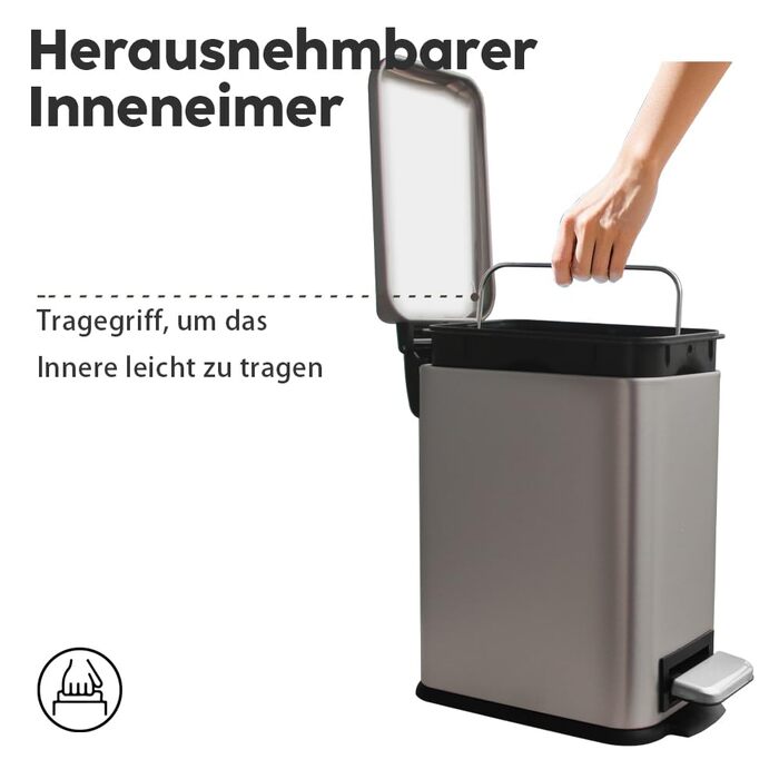 Трюмний смітник для кухні: вузький, з педаллю, з відром, нержавіюча сталь, 5л, зелений