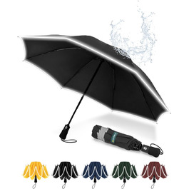 Чакіпі Регульований парасолька великого розміру, стійкий до сильного вітру, з відбиваючим покриттям, для чоловіків та жінок – автоматичний парасолька-тростина, компактний, для подорожей, чорний, покриття 210T, діаметр 106 см