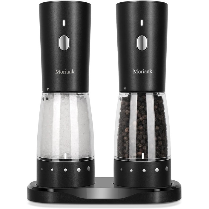 Electric Salt and Pepper Grinder Set of 2, USB Rechargeable Stainless Steel Electric Pepper Grinder with Adjustable Coarseness, Large Capacity, Elegant Storage Base