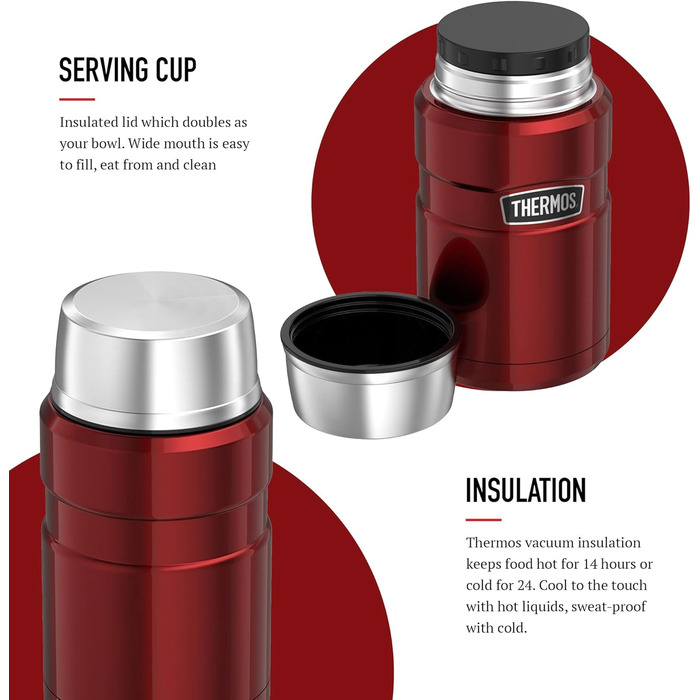 Термос ізольований, 710 мл, нержавіюча сталь (вишнево-червоний, 1 шт.)