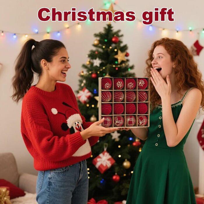 16 штучних новорічних кулі червоного кольору, 6 см, для прикраси ялинки. Набір міцних пластикових кулішок з гачками для ялинки. Новорічний декор для ялинки.