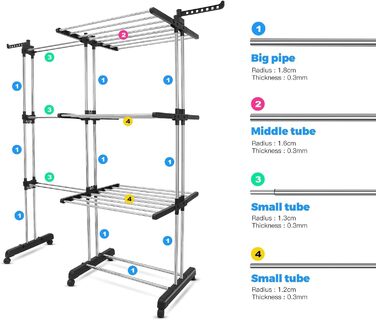 Висувна сушилка для білизни Turm з 6 розкладними крилами на 3 рівнях, стабільна, для дому та вулиці, 2-в-1