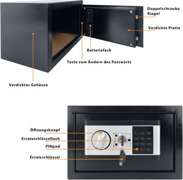 Сейф YRHome 12L Mini Tresor для дому з цифровим замком, батарейним відсіком та 2 ключами, з сигналізацією. Сталевий сейф для дому.