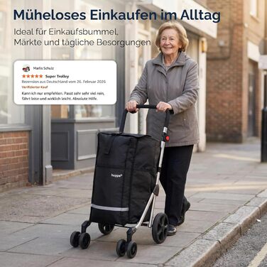 Hoppa – Розкладний візок для покупок | Великий 74L | Легкий візок на 6 колесах з 5 кишенями | Міцний та водонепроникний | Ідеальний для щоденного використання