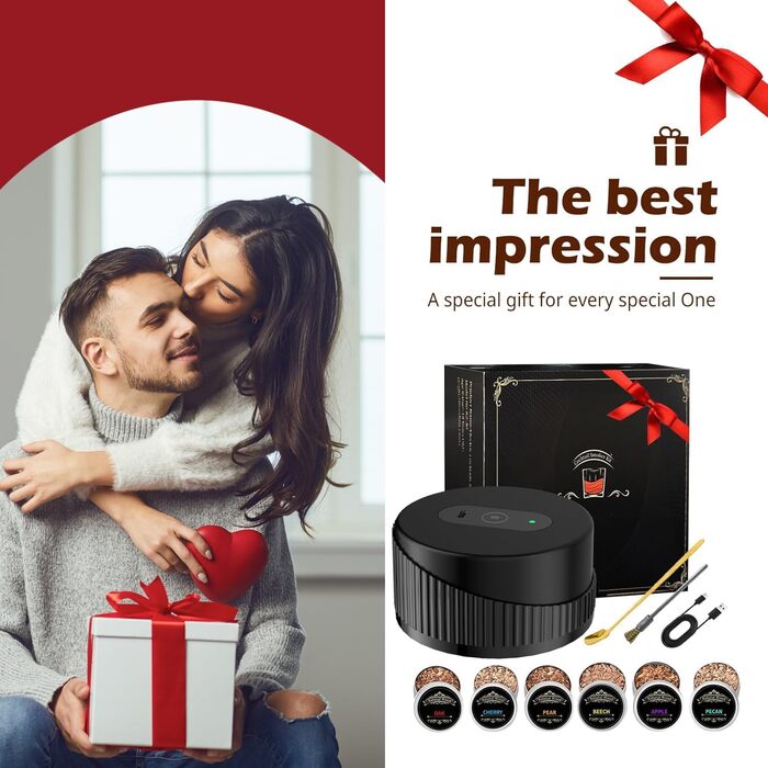 Портативний електричний димогенератор для віскі - багатофункціональний набір для коктейлів з 6 дерев'яними трісками (без бутану) з вбудованим запальничкою