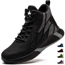 Легкі захисні черевики для чоловіків та жінок. Робочі черевики з металевим носком. Дихаючі, неслизькі, чорні. Розміри 35-48 EU.