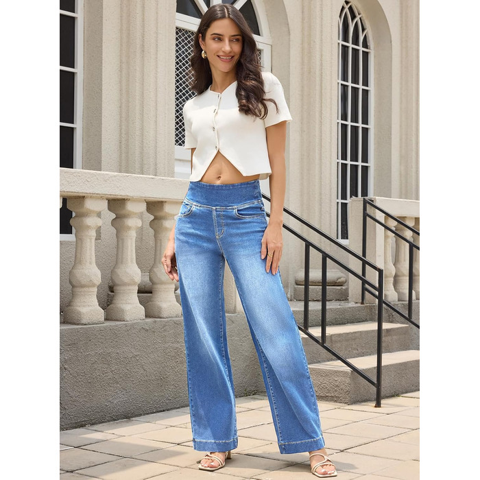 Джинси жіночі Baggy Daen, широкі штанини, висока талія, темно-сині, 31 inseam (XXL Petite), 29 inseam (Mittelblau)