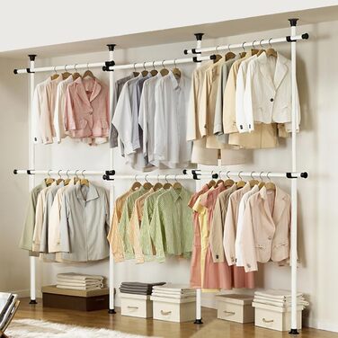 Robust, triple-extendable clothes rod by House of Home – Replacement for closet rod – Adjustable shelf support – Clothes storage