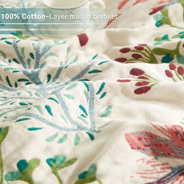 Богемна ковдра Boho 150x200 см, 100% бавовна, двостороння муслінова ковдра, плед для дивану та ліжка, Patchwork, зелено-бежева